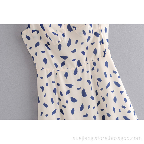 Long Printed Dot Split Sling Dress